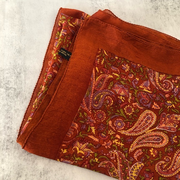 Handloom Pure Silk Scarf India Vibrant Rich Burnt Orange Terracotta  43”x43” - Picture 15 of 16